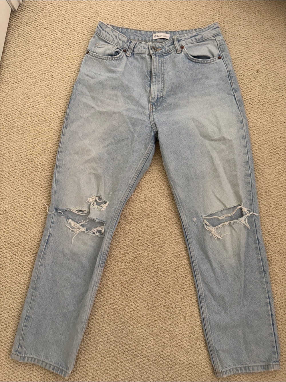 Zara Light Blue Distressed High-Waist Jeans